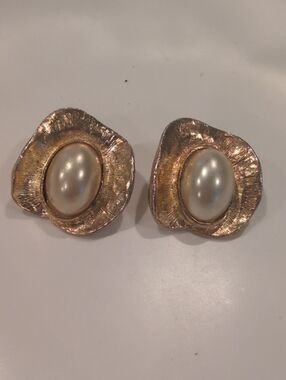 Gold-Tone Pearl Accent Clip Earrings - Women Jewelry